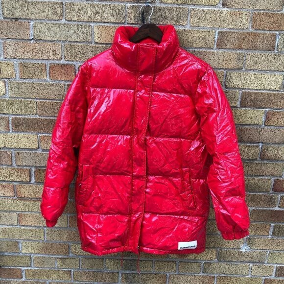 2018 Calvin Klein Polyester Bubble Jacket Large Red - Picture 1 of 9